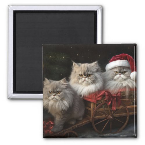 Persian Cat Snowy Sleigh Christmas Decor Magnet