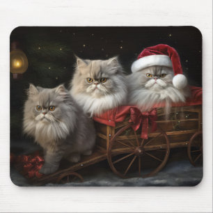 Persian Cat Snowy Sleigh Christmas Decor Mouse Pad
