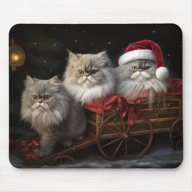 Persian Cat Snowy Sleigh Christmas Decor Mouse Pad (Front)