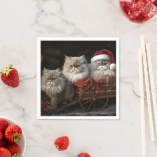 Persian Cat Snowy Sleigh Christmas Decor Napkins