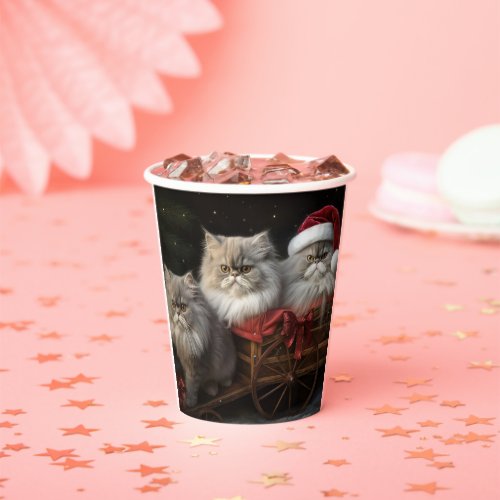 Persian Cat Snowy Sleigh Christmas Decor Paper Cups