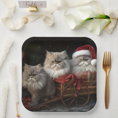 Persian Cat Snowy Sleigh Christmas Decor Paper Plates