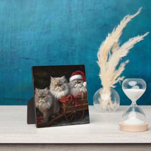 Persian Cat Snowy Sleigh Christmas Decor Plaque