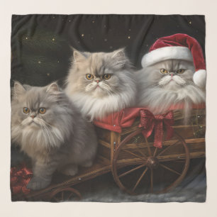 Persian Cat Snowy Sleigh Christmas Decor Scarf