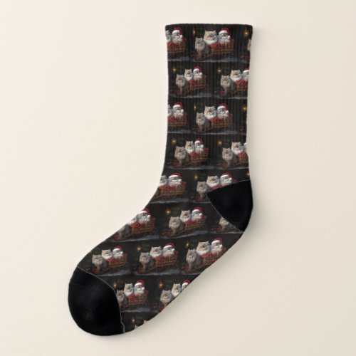 Persian Cat Snowy Sleigh Christmas Decor Socks