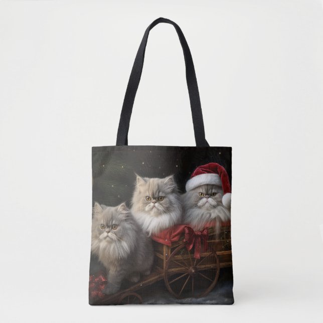 Persian Cat Snowy Sleigh Christmas Decor Tote Bag (Front)