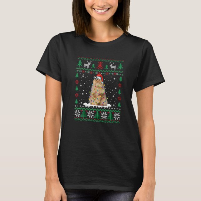 Persian Cat  Ugly Christmas  Santa Xmas Lights T-Shirt (Front)