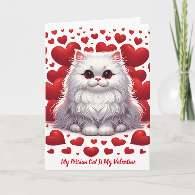Persian Cat Valentine Purr  Holiday Card (Front)