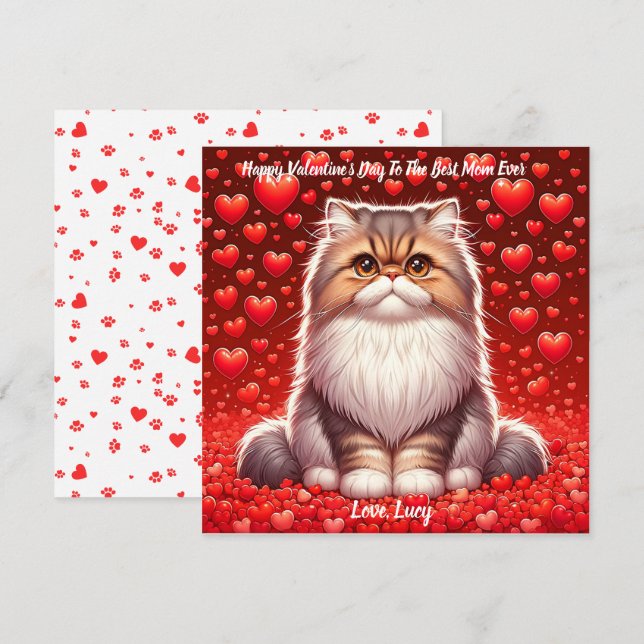 Persian Cat Valentine Purr  Holiday Card (Front/Back)