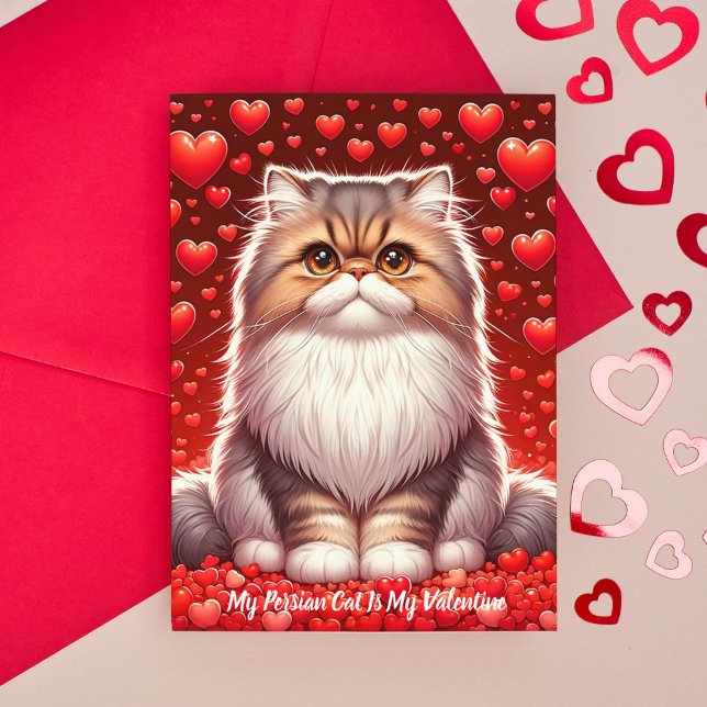 Persian Cat Valentine Purr  Holiday Card (Persian Cat Valentine Purr Holiday Card)