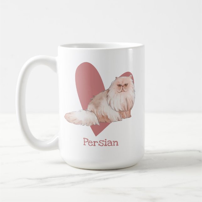 Persian Cat Watercolor Kitty Pink Heart Coffee Mug (Left)