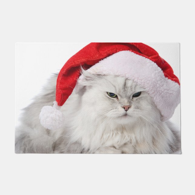 Persian Cat wearing Santa Hat Doormat (Front)