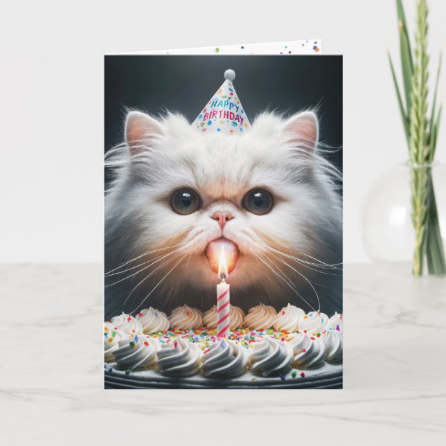 Persian Cat With a Birthday Cake Card (Front)