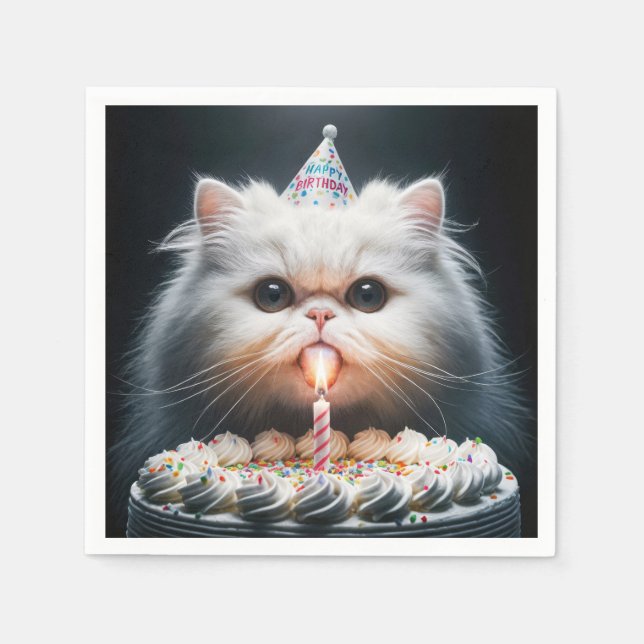Persian Cat With a Birthday Cake Napkins (Front)