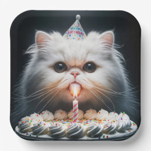 Persian Cat With a Birthday Cake Paper Plates