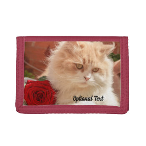 Persian Cat with a Red Rose Tri-fold Wallet