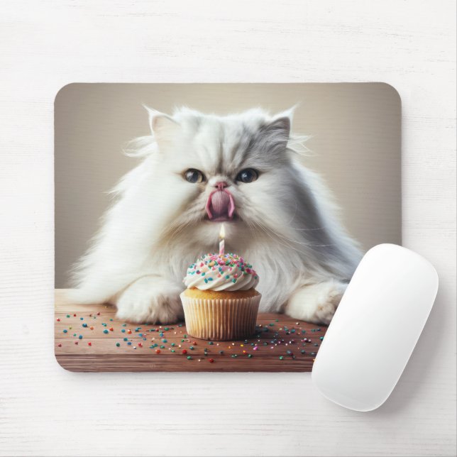 Persian Cat With Birthday Cupcake Mouse Pad (With Mouse)