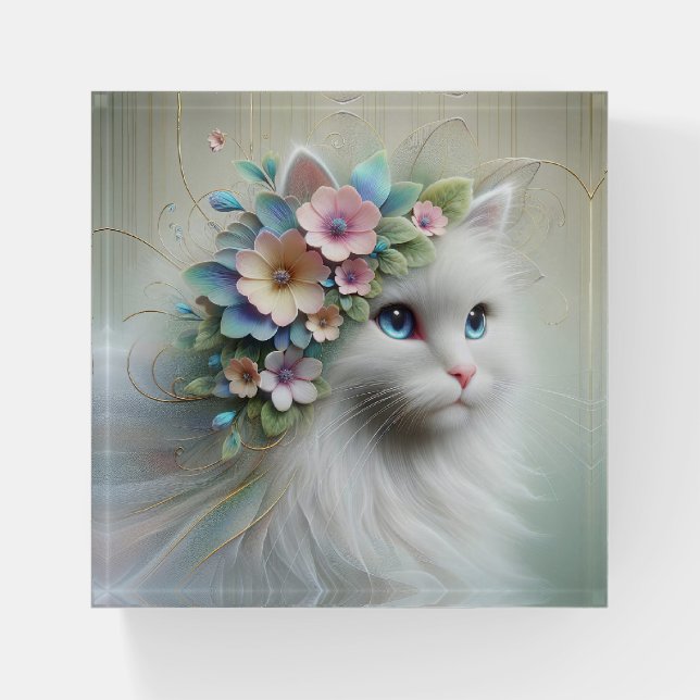 Persian Cat With Floral Laurel Paperweight (Front)