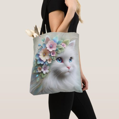Persian Cat With Floral Laurel Tote Bag