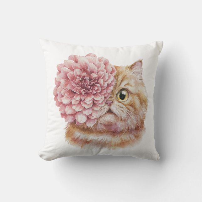 Persian Cat with Flower Eye Throw Pillow (Front)