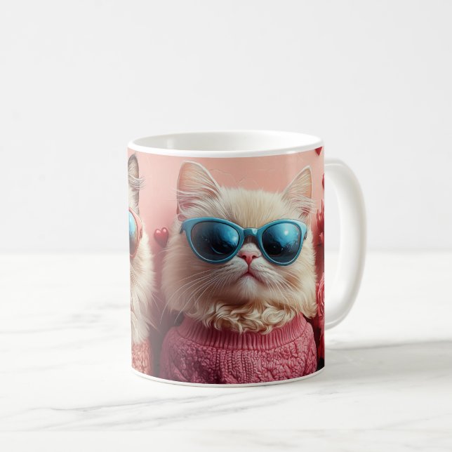 Persian Cat with Heart Roses Valentine's Day Coffee Mug (Front Right)