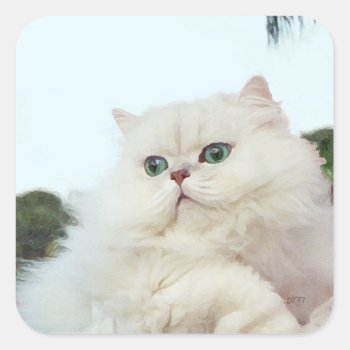Persian Cat With Jade Eyes Square Sticker by MaggieRossCats at Zazzle