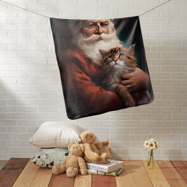 Persian Cat With Santa Claus Festive Christmas  Baby Blanket (In Situ)