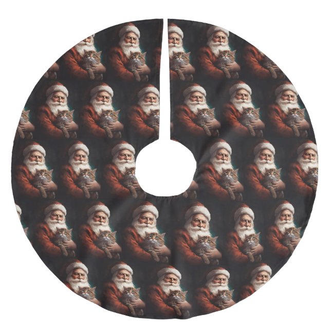 Persian Cat With Santa Claus Festive Christmas  Brushed Polyester Tree Skirt (Front)