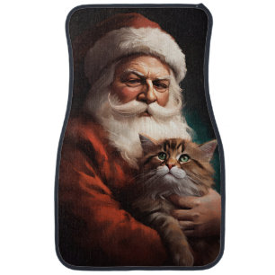 Persian Cat With Santa Claus Festive Christmas Car Floor Mat