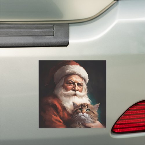 Persian Cat With Santa Claus Festive Christmas  Car Magnet