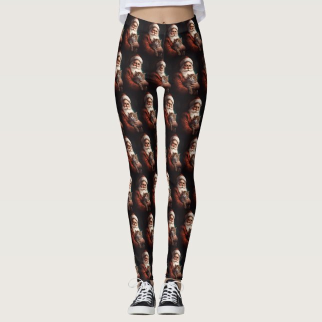 Persian Cat With Santa Claus Festive Christmas  Leggings (Front)