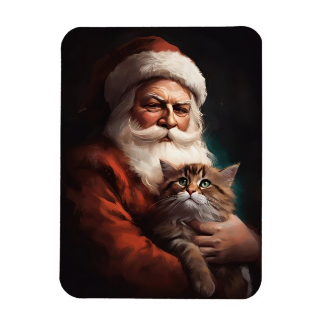 Persian Cat With Santa Claus Festive Christmas  Magnet (Vertical)