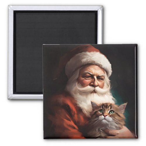 Persian Cat With Santa Claus Festive Christmas  Magnet