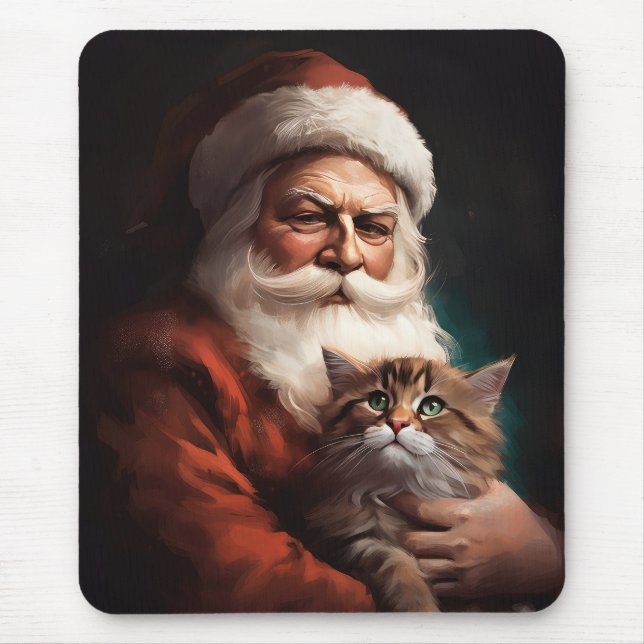 Persian Cat With Santa Claus Festive Christmas  Mouse Pad (Front)