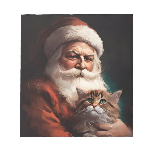 Persian Cat With Santa Claus Festive Christmas  Notepad (Front)
