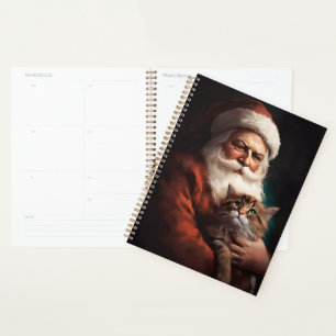 Persian Cat With Santa Claus Festive Christmas Planner