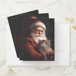 Persian Cat With Santa Claus Festive Christmas  Pocket Folder