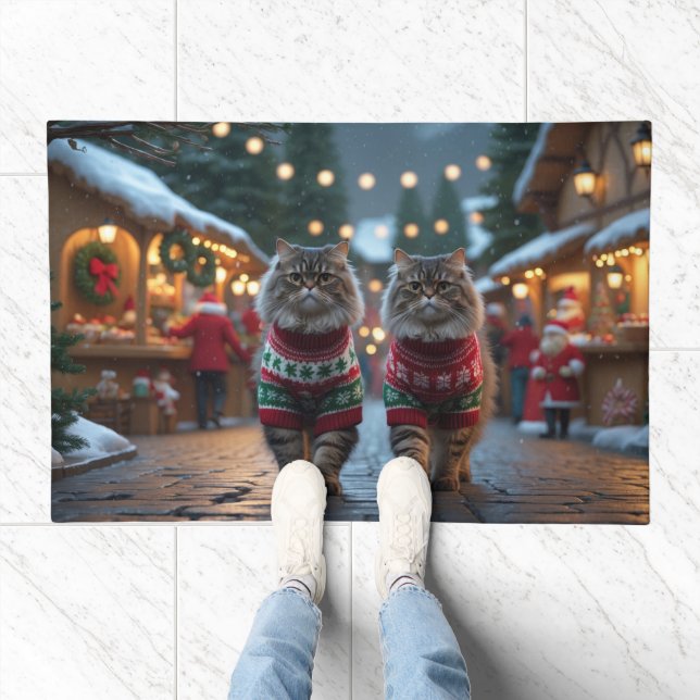 Persian Cats Christmas Snow Holiday Doormat (Indoor)
