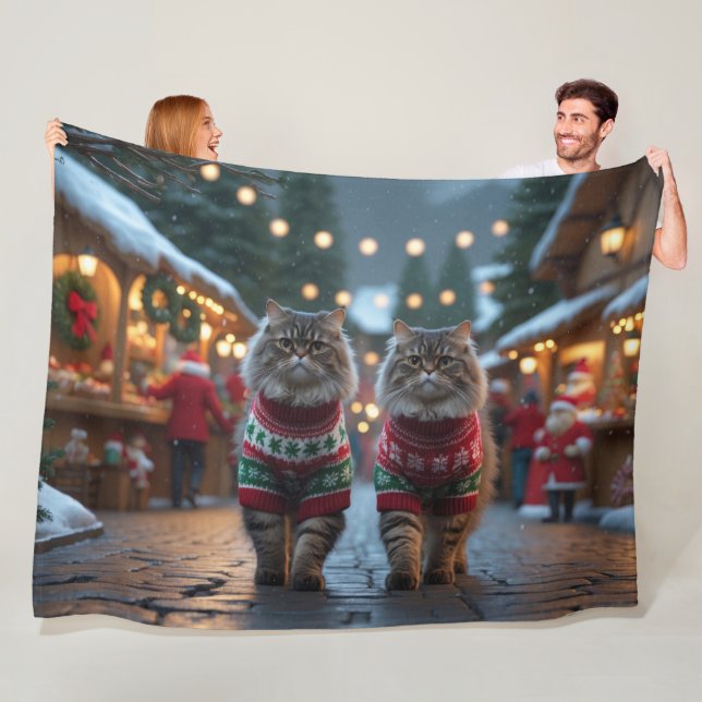 Persian Cats Christmas Snow Holiday Fleece Blanket (In Situ)