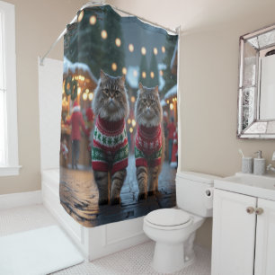 Persian Cats Christmas Snow Holiday Shower Curtain