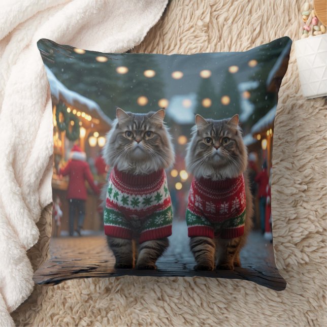 Persian Cats Christmas Snow Holiday Throw Pillow (Blanket)