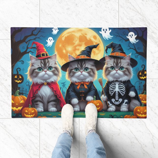 Persian Cats Pumpkin Halloween Funny Doormat (Indoor)