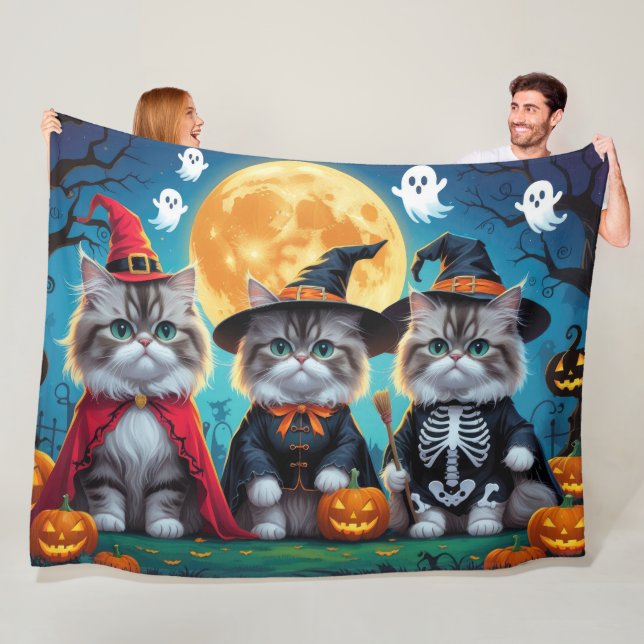 Persian Cats Pumpkin Halloween Funny Fleece Blanket (In Situ)