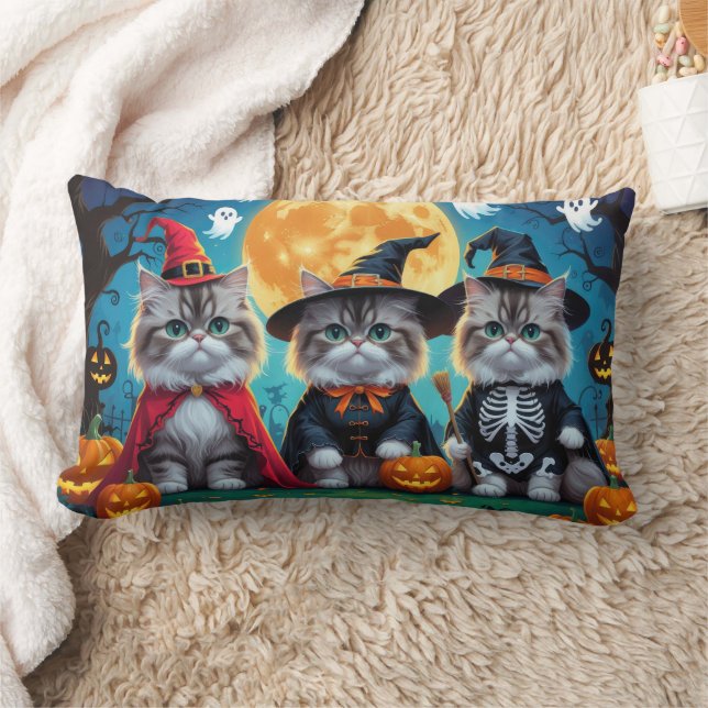 Persian Cats Pumpkin Halloween Funny Lumbar Pillow (Blanket)