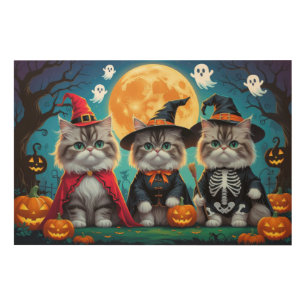 Persian Cats Pumpkin Halloween Funny Wood Wall Art