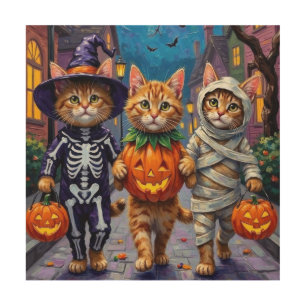 Persian Cats Trick-or-Treating  Halloween Costumes Wood Wall Art