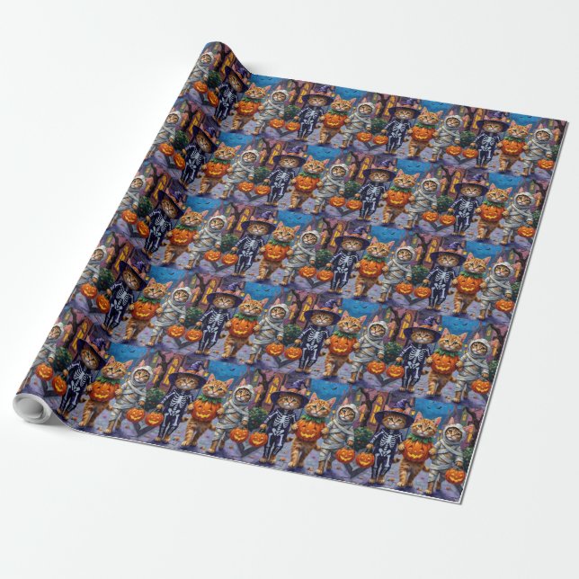 Persian Cats Trick-or-Treating  Halloween Costumes Wrapping Paper (Unrolled)