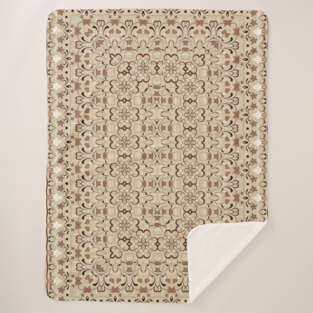 Persian colored carpet sherpa blanket (Front)