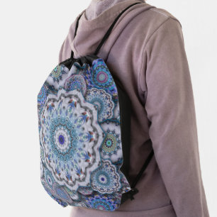 persian damask mosaic flowers mandala chic elegant drawstring bag