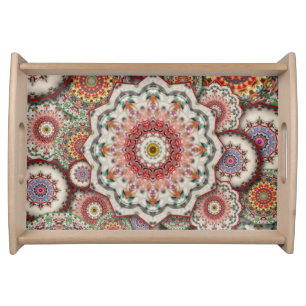 persian damask mosaic flowers mandala chic elegant serving tray